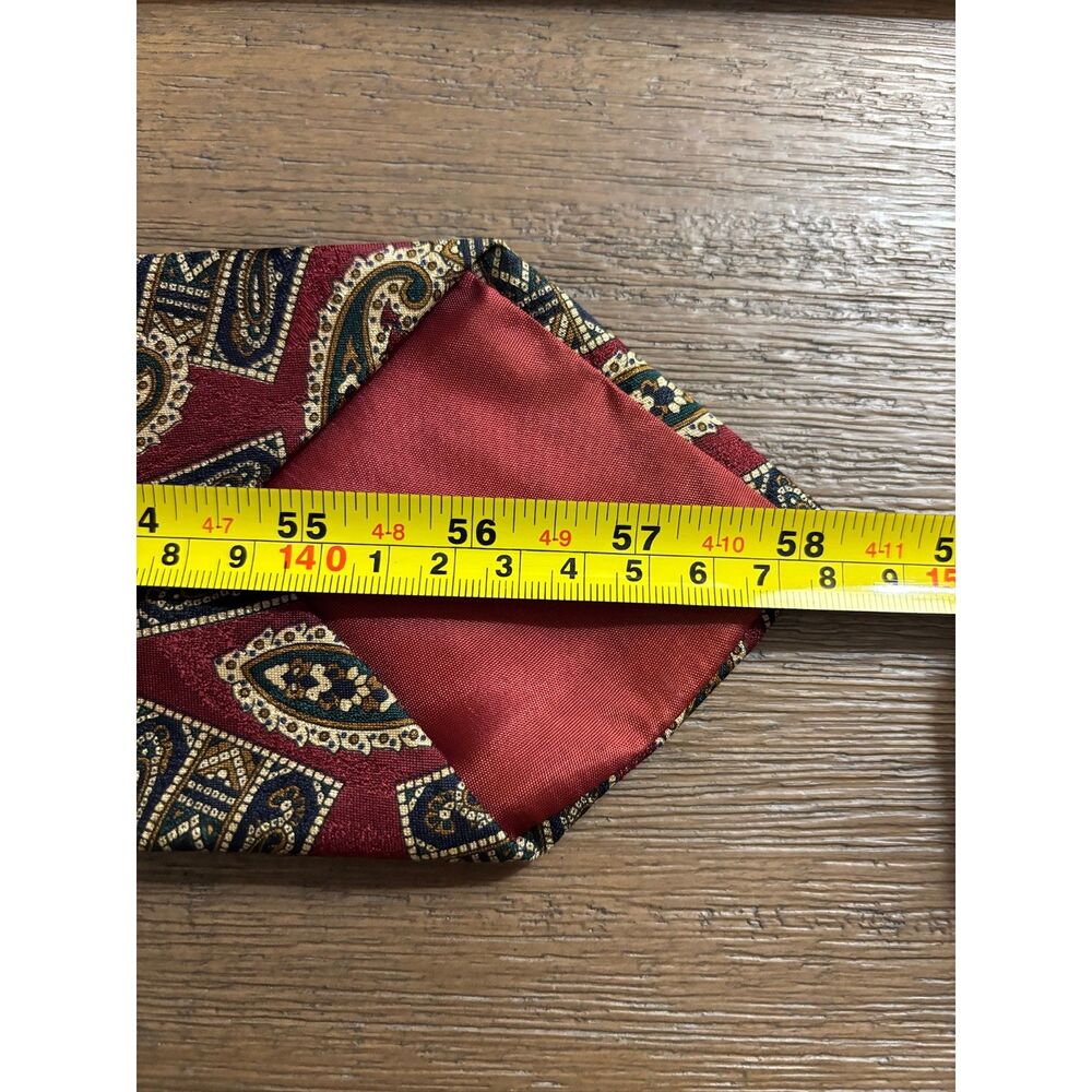 Stewart & Chase Vintage Silk Necktie Burgundy Red Paisley & Medallion Hand Sewn - Picture 6 of 6